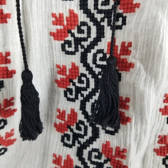 Ulla Johnson Samira White Black Red Embroidered Long Sleeve Mini Boho Dress - Picture 6 of 15